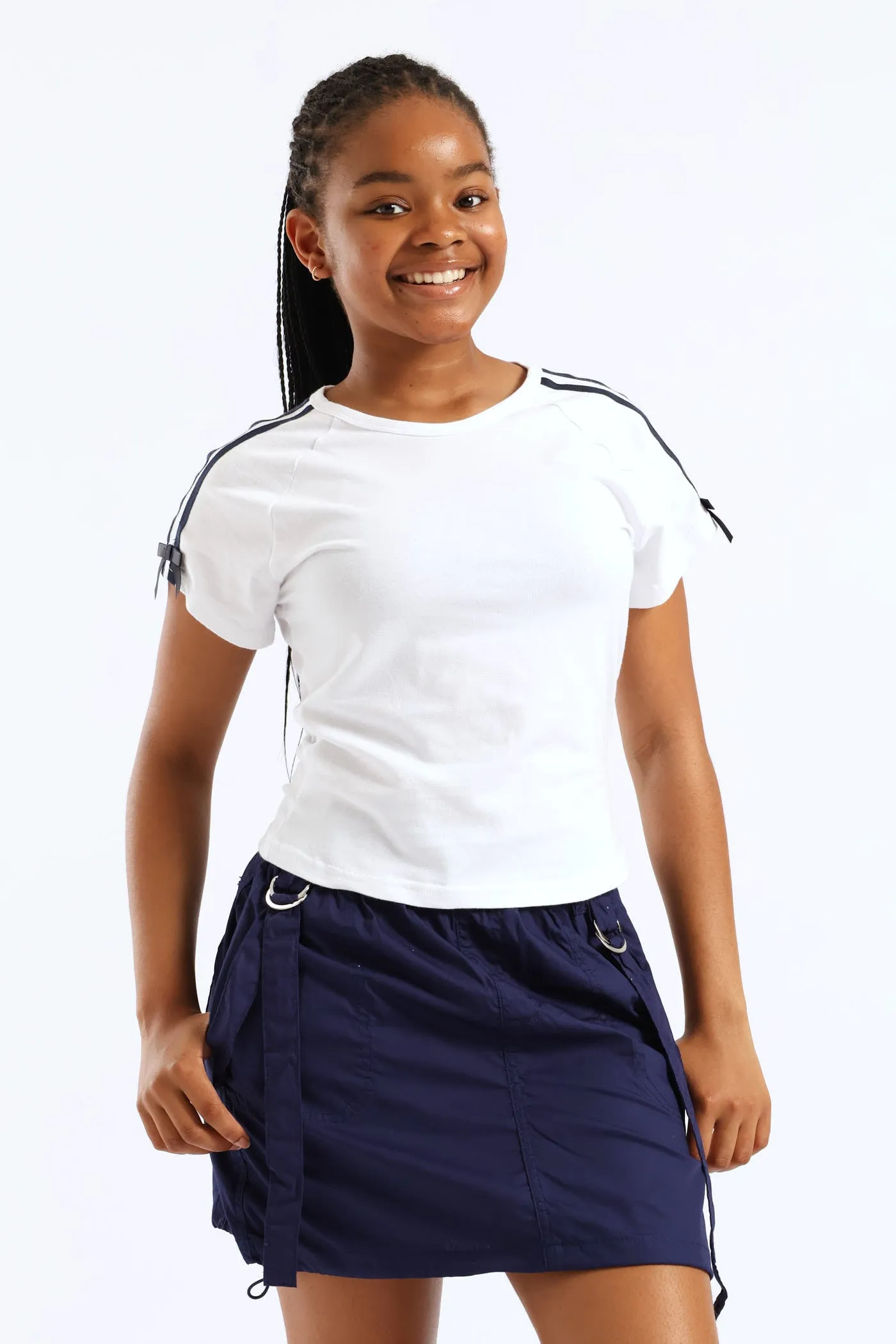 Girls Tape Detail Sleeve Bow Tee - White sold by Edgars product image thumbnail 5