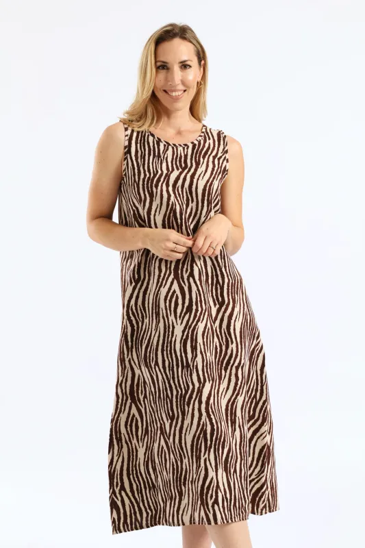A-Line Zebra Print Midaxi Dress - Brown sold by Edgars