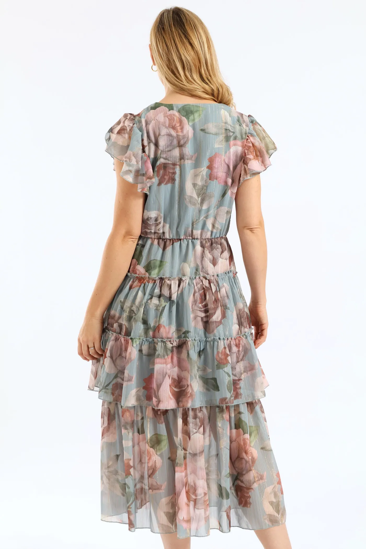 Tie Front Floral Flutter Sleeve Maxi Dress - Sage sold by Edgars product image thumbnail 3