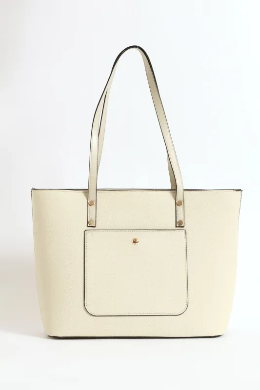 Front Pocket Gold Trim Shopper - Taupe sold by Edgars