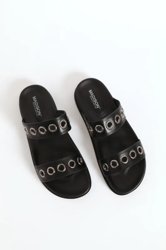 2 Strap Eyelet Sandal - Black sold by Edgars
