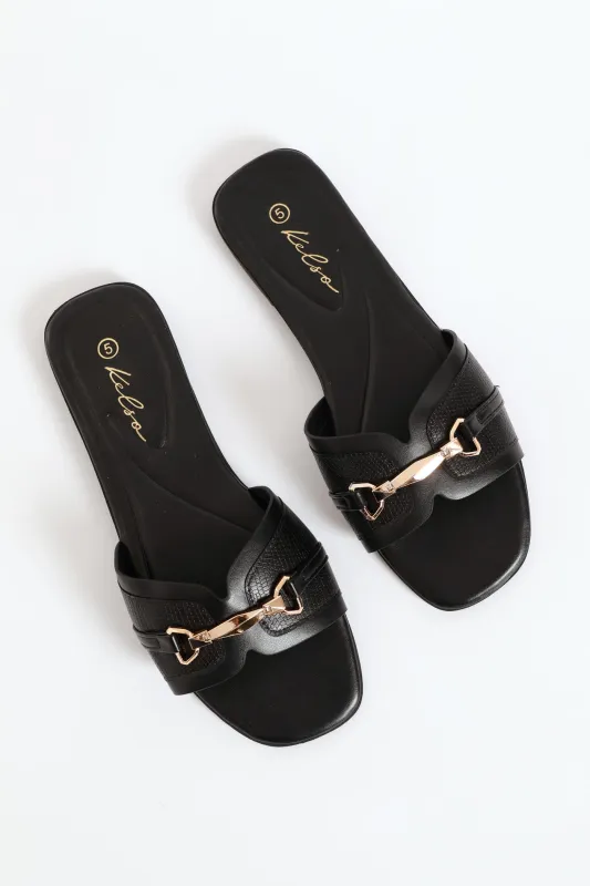 Chain Detail Single Band Sandal  - Black sold by Edgars