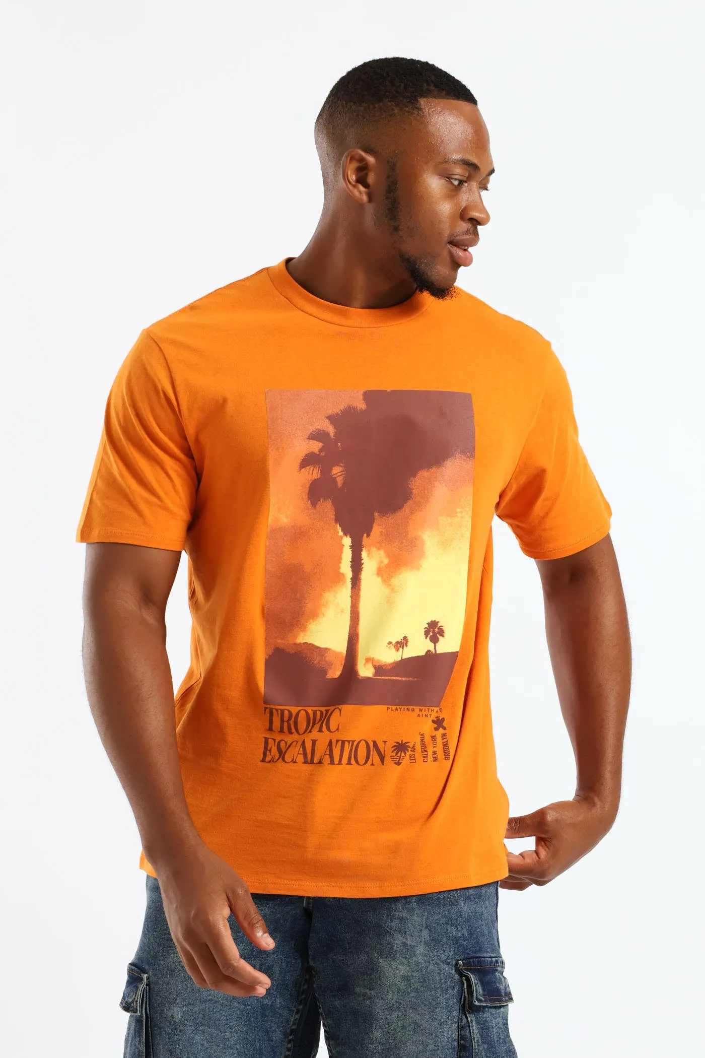 Tropical Print Tee - Orange sold by Edgars