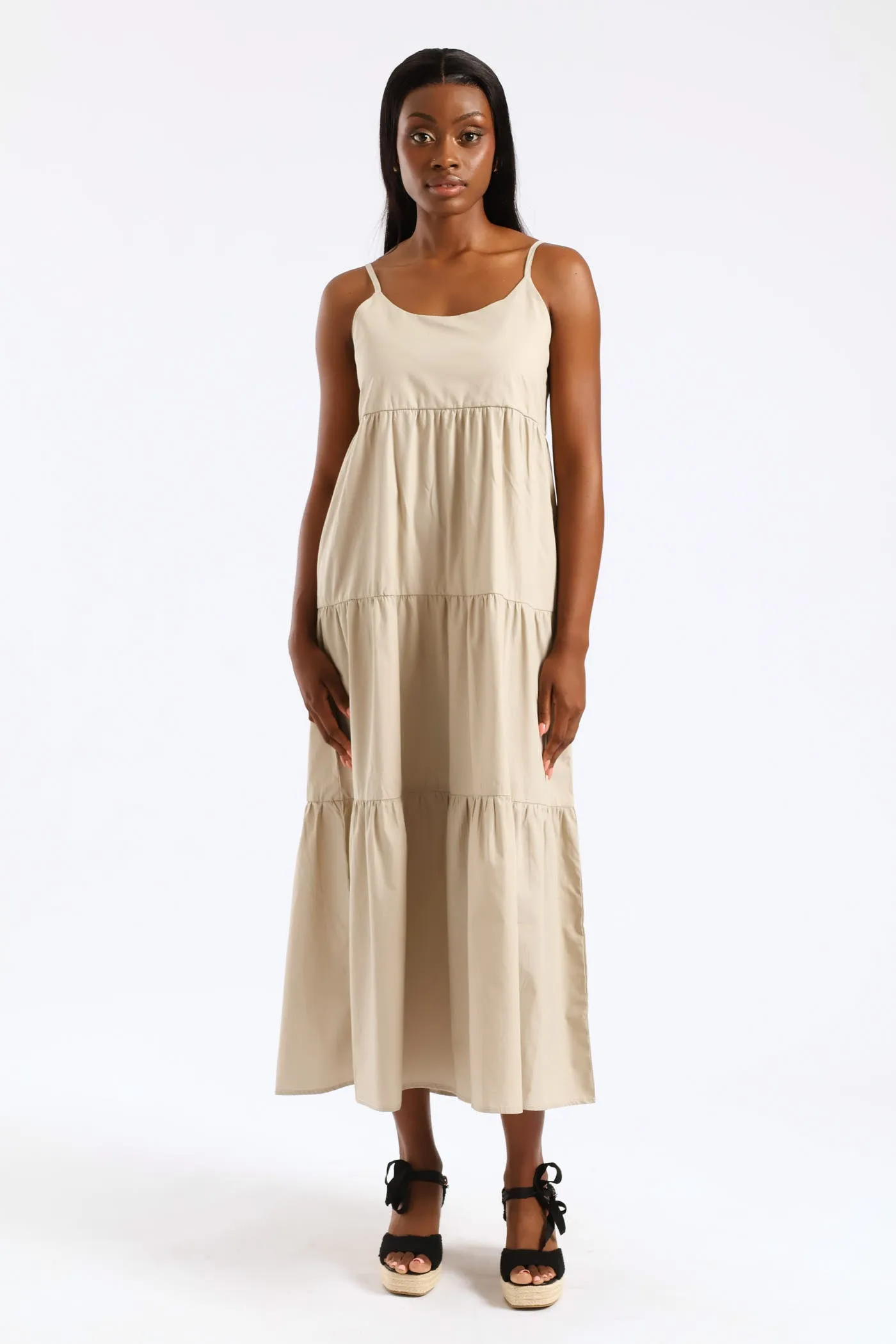 Strappy Tiered Poplin Maxi Dress - Taupe sold by Edgars product image thumbnail 3
