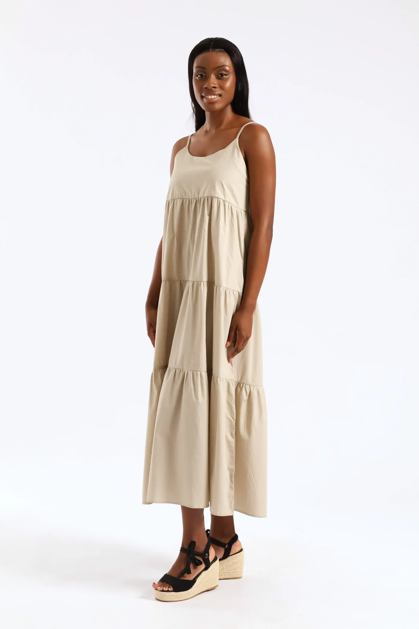 Strappy Tiered Poplin Maxi Dress - Taupe sold by Edgars product image thumbnail 4