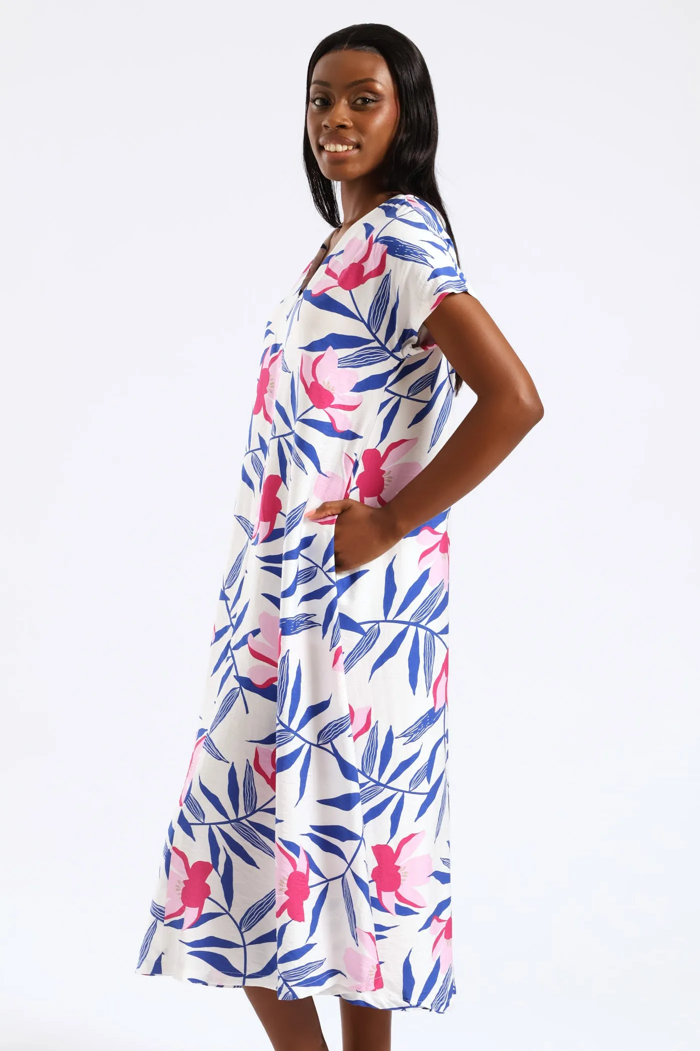 V-Neck Flared Kaftan Midi Dress - White/Blue sold by Edgars product image thumbnail 3