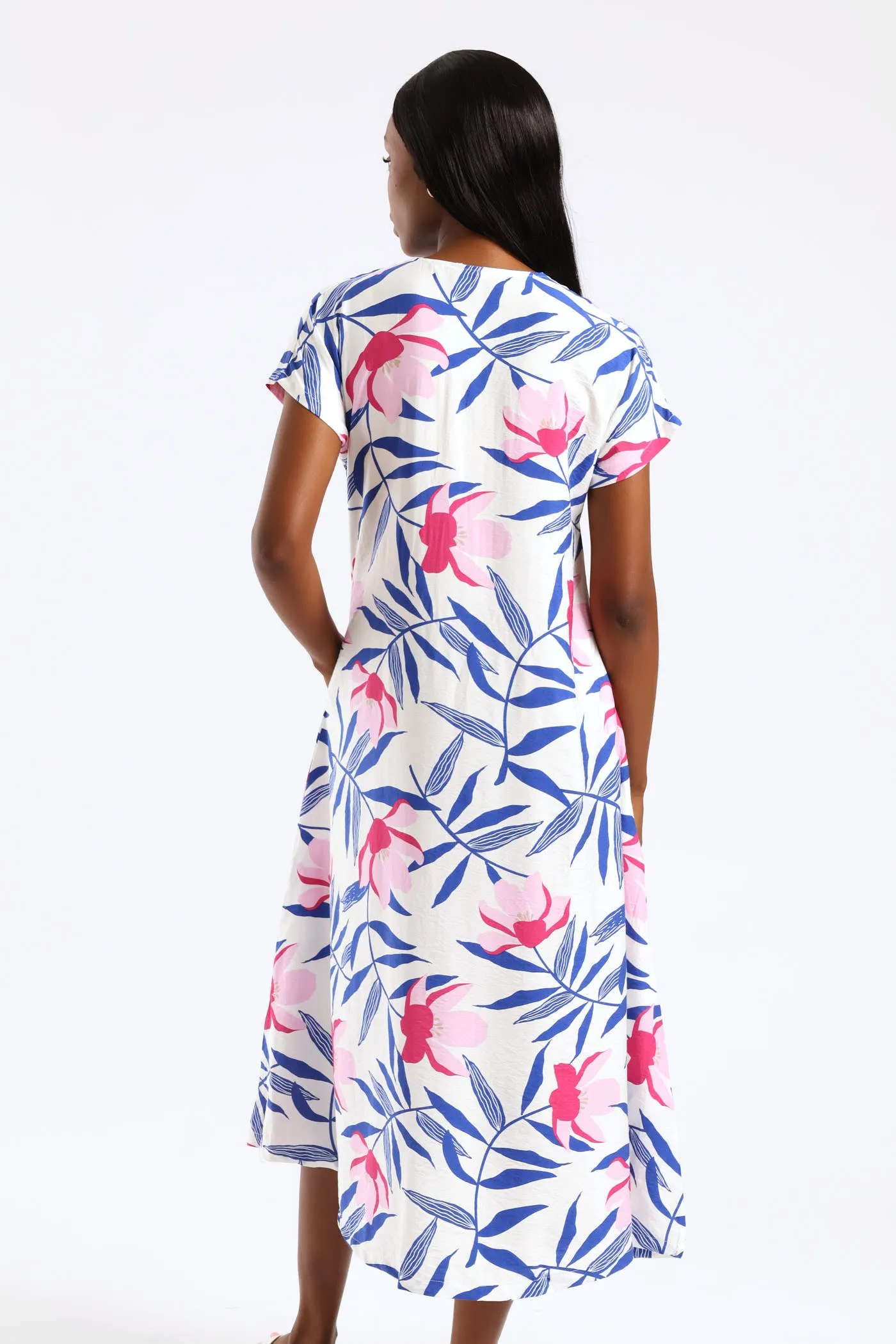 V-Neck Flared Kaftan Midi Dress - White/Blue sold by Edgars product image thumbnail 2