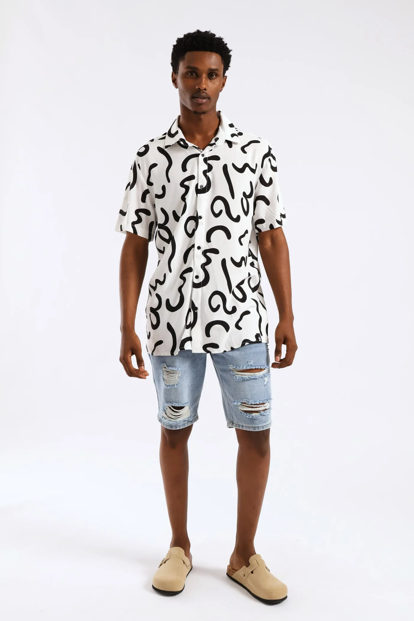 Print Viscose Shirt - White/Black sold by Edgars