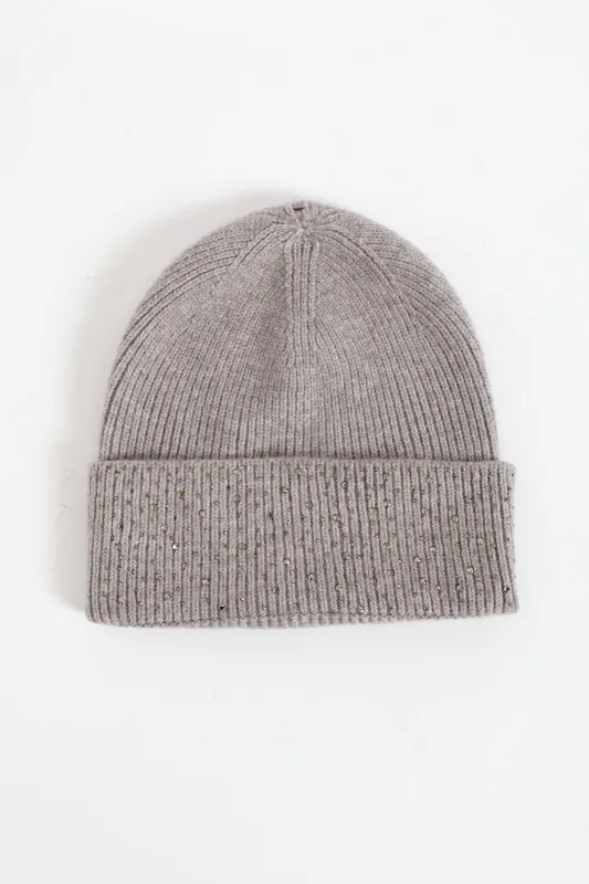 Diamante Turn Up Beanie - Grey sold by Edgars