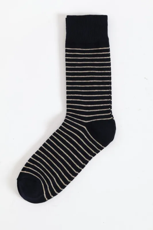 Stripe Single Socks - Cream/Navy sold by Edgars