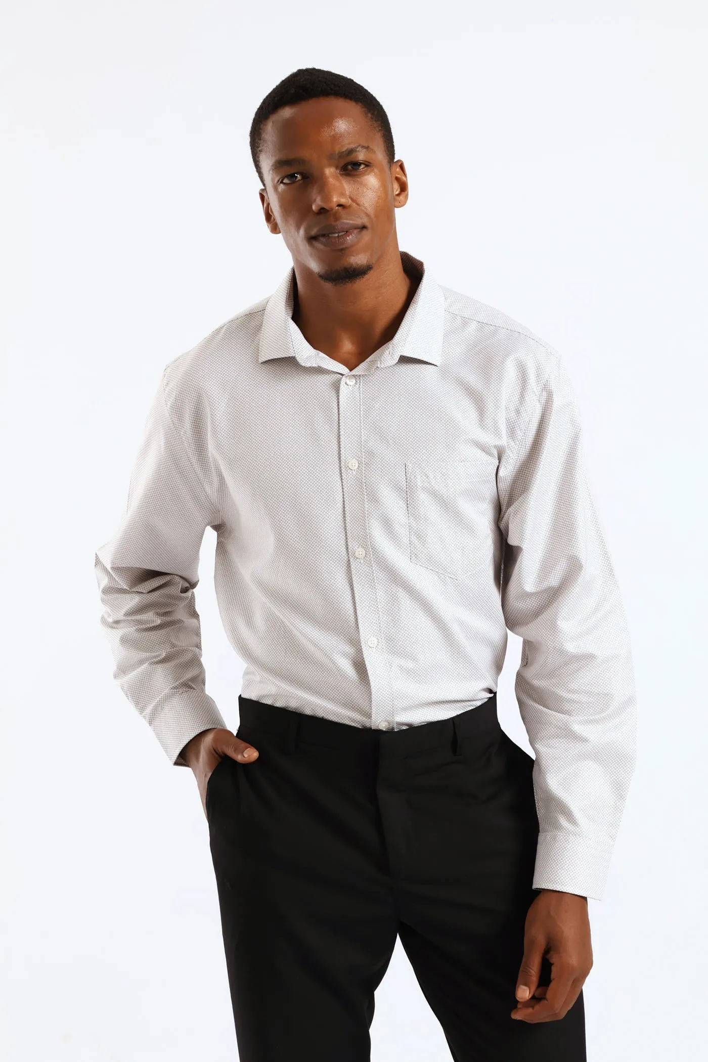 Regular Long Sleeve Spotted Textured Shirt - White/Beige sold by Edgars