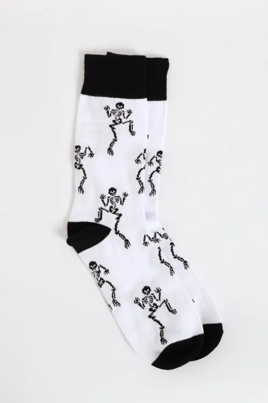 Happy Dancing Skeleton Single Anklet Sock - White sold by Edgars