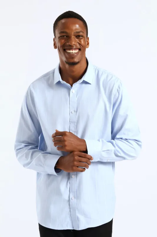 Window Pane Printed Long Sleeve Shirt - Light Blue sold by Edgars