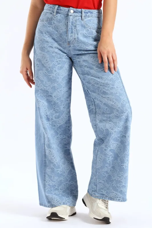 Two Tone High Waist Wide Leg Denim - Medium Wash sold by Edgars