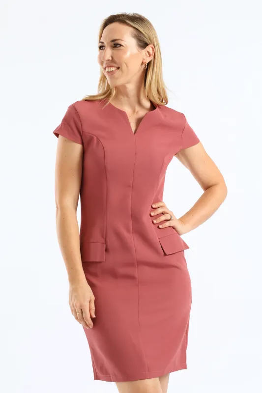 V-Notch Cap Sleeve Work Pencil Dress - Deco Rose sold by Edgars