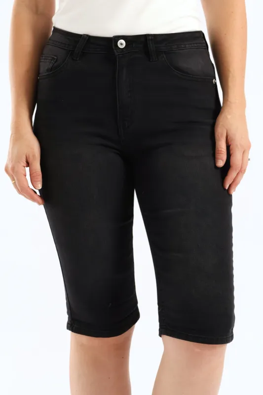 Classic Roll Hem Bermuda Supersoft Denim Short - Black sold by Edgars