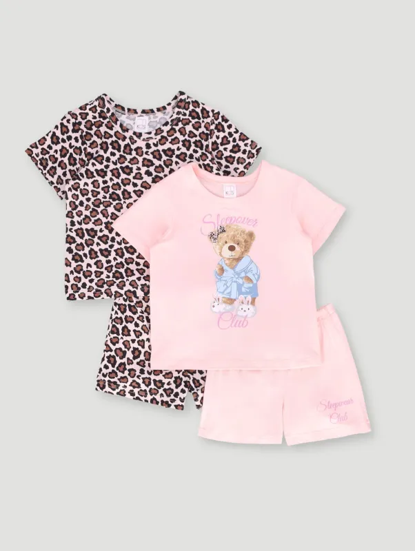 Pre-Girls 2 Pack Animal Print Bear Sleep Set - Peach sold by Edgars