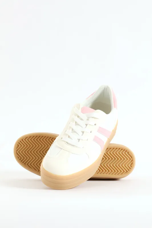 Girls Chunky Sneaker - White/Pink sold by Edgars
