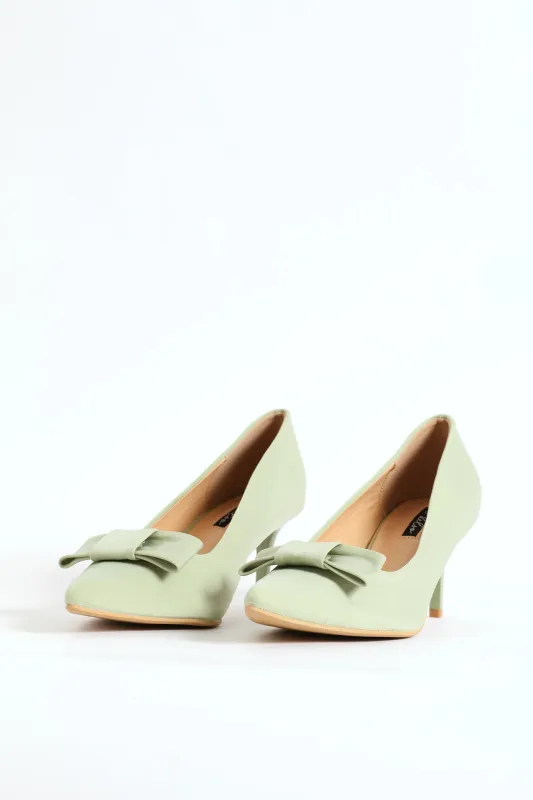 Thin Bow Trim Pointy Kitten Court Heel - Sage sold by Edgars