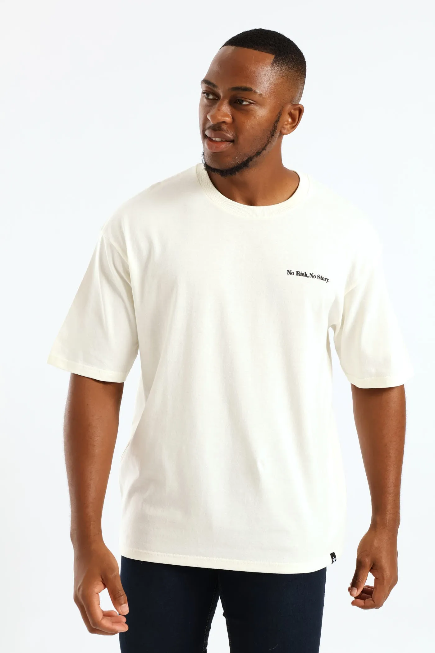 Happy Life Oversize Print Tee - Ecru sold by Edgars