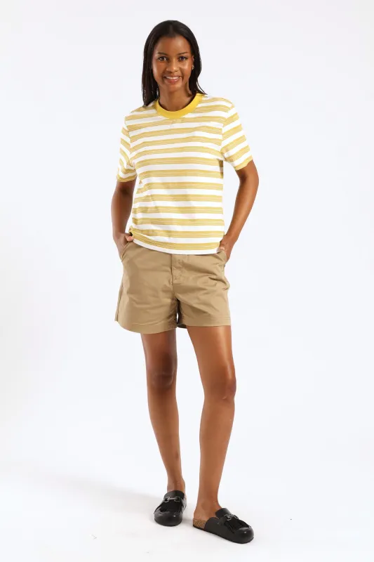 Artistic Stripe Print Boxy Tee - White/Ochre sold by Edgars