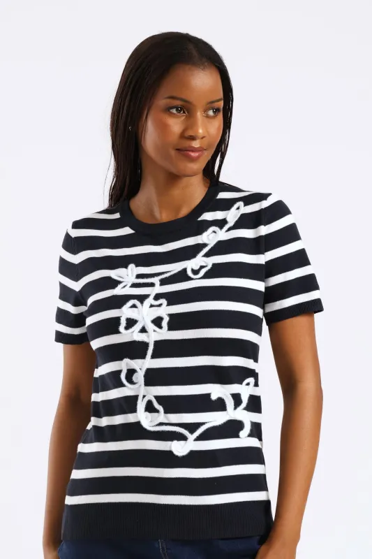 Knitwear Stripe Cornelli Tee - Navy/White sold by Edgars