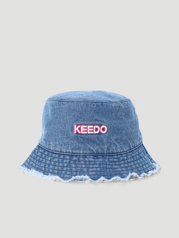 Keedo Denim Frayed Edge Bucket Hat - Denim sold by Edgars