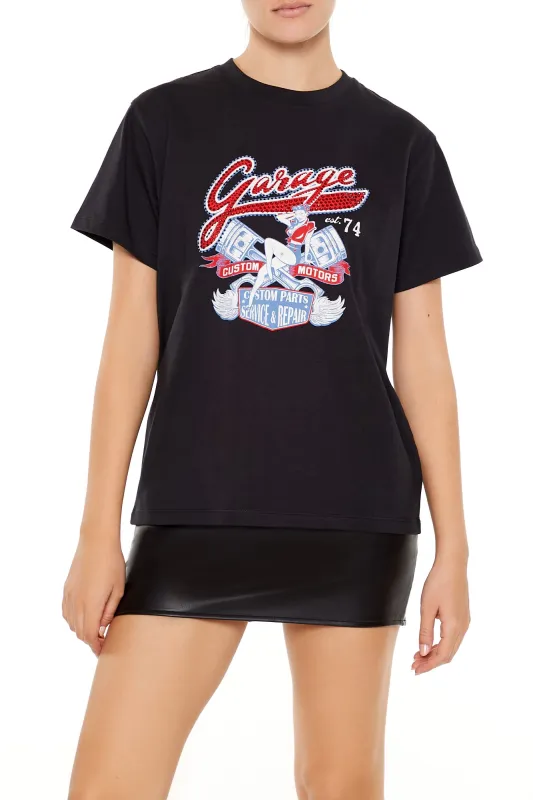 Studded Garage Oversized Graphic Tee - Black sold by Edgars