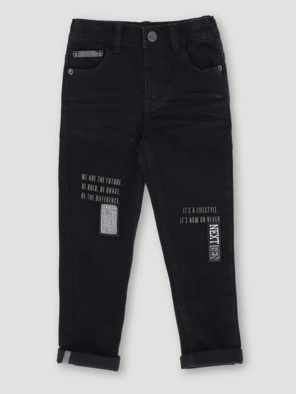 Pre- Boys Woven Badge Denim - Black sold by Edgars