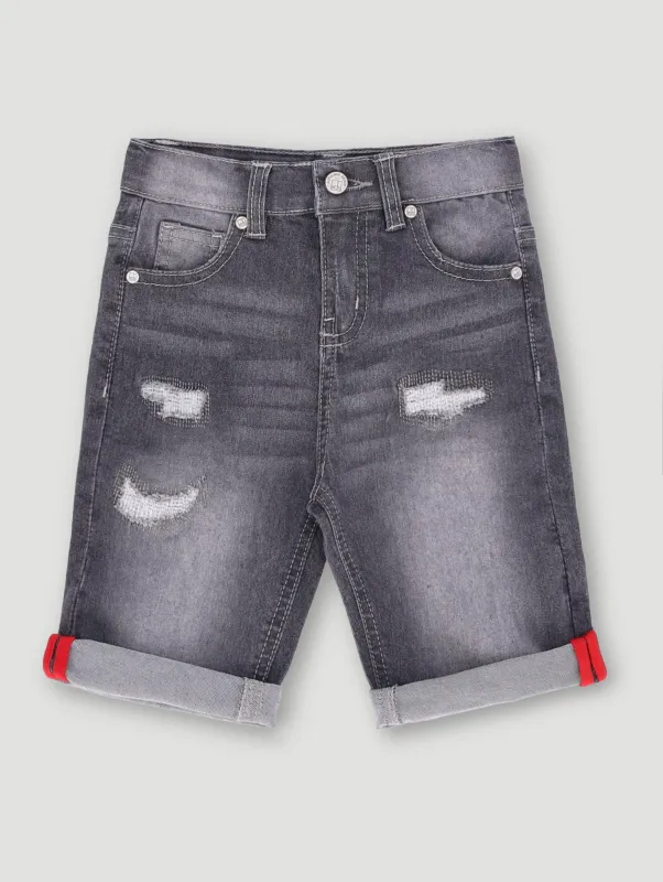 Pre- Boys Rip Repair Denim Short - Dark Grey sold by Edgars