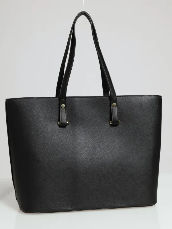 Gold Trim Shopper Bag - Black made by Edgars