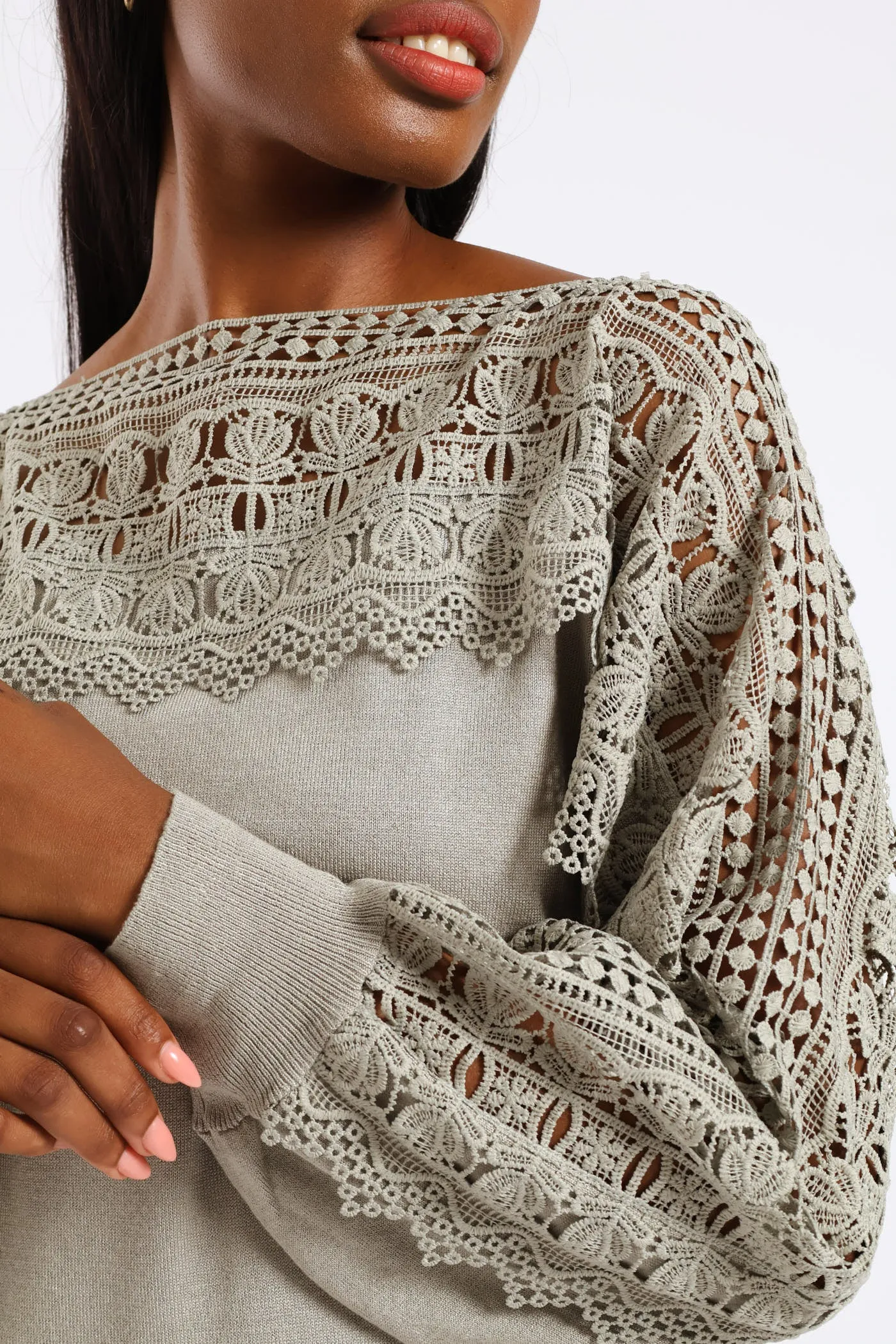 Lace Knitwear Combo Top - Sage sold by Edgars product image thumbnail 4