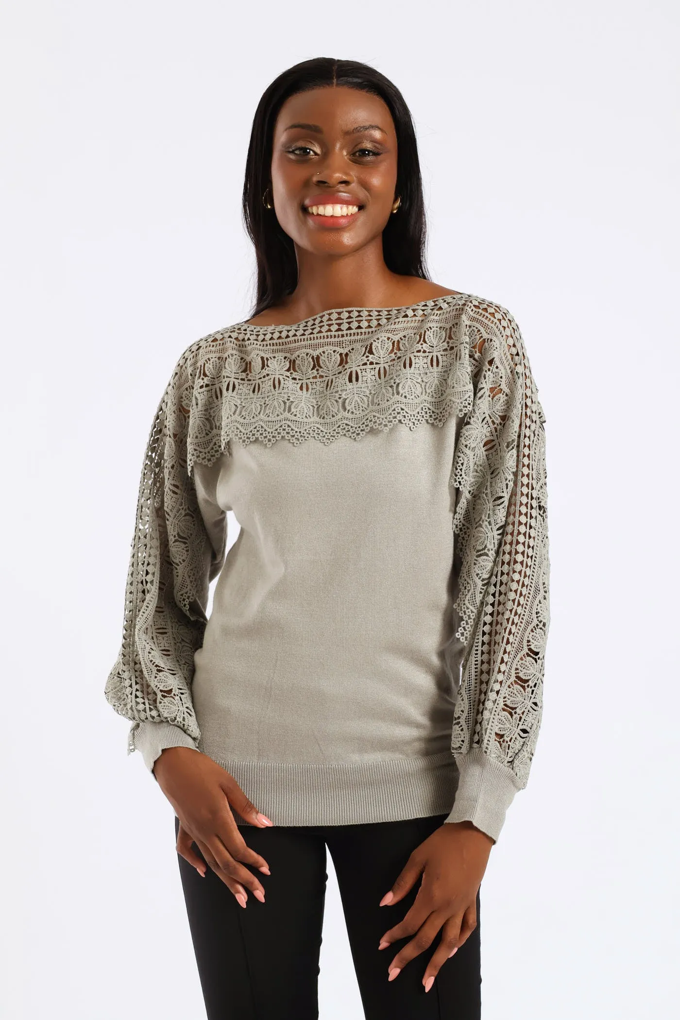 Lace Knitwear Combo Top - Sage sold by Edgars