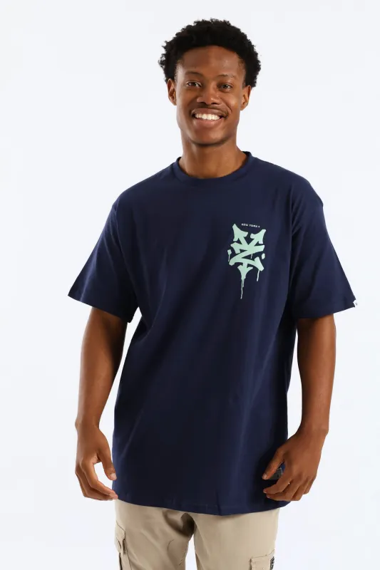 Drip Back Print Tee - Navy sold by Edgars