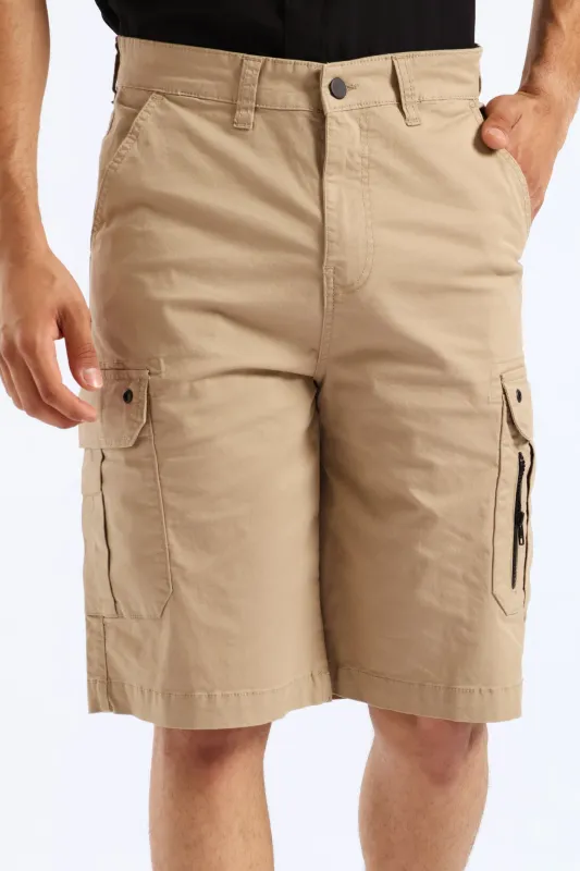Utility Fixed Waistband Cargo Shorts - Stone sold by Edgars