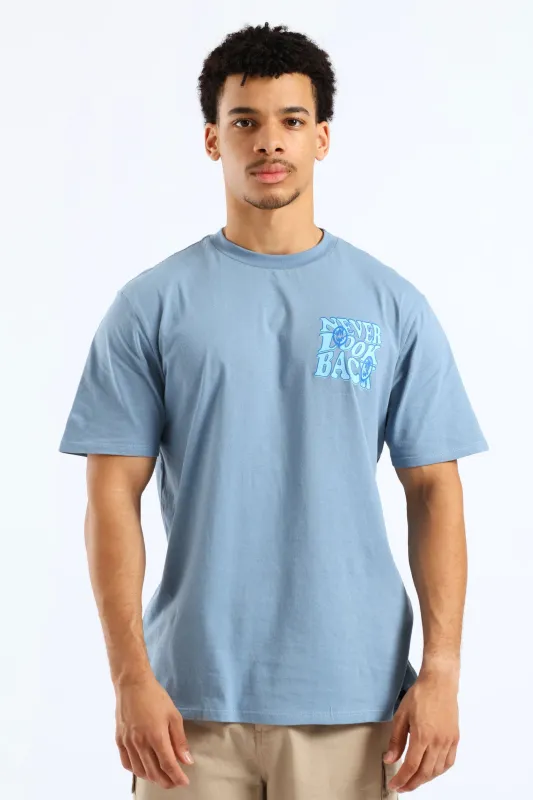 Never Look Front & Back Tee - Steel Blue sold by Edgars