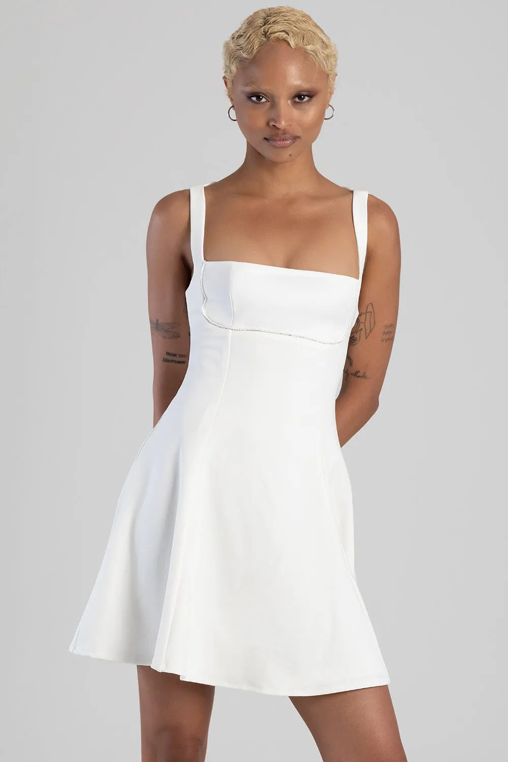 Square Neckline Fit And Flare Mini Dress - Off White sold by Edgars