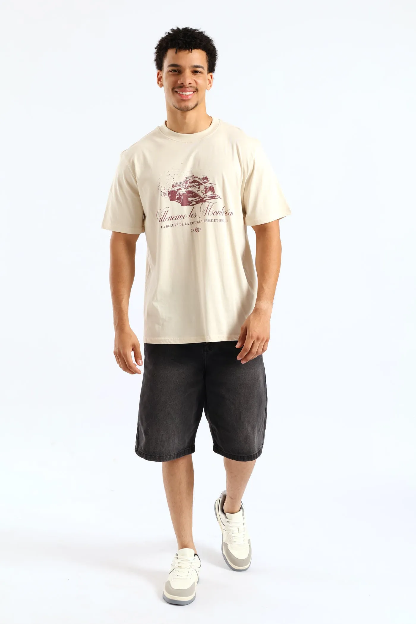 Race Car Print Tee - Ecru sold by Edgars