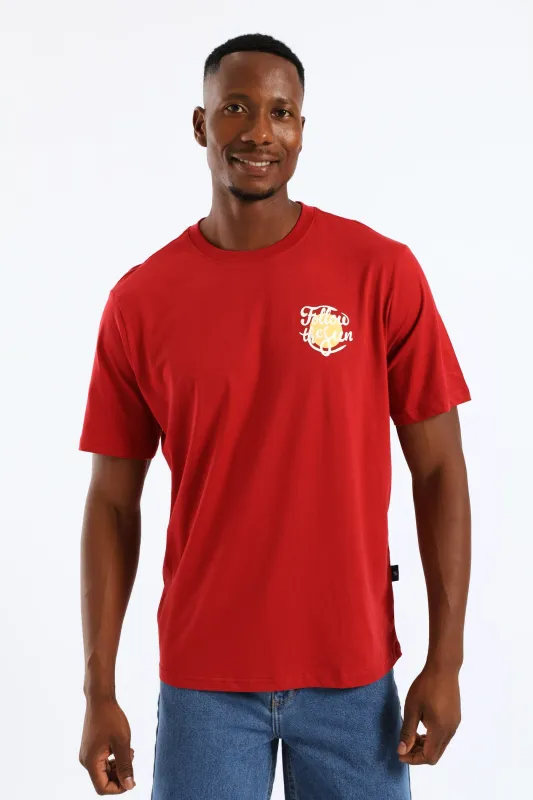 Follow The Sun Chest Print Tee - Dark Red sold by Edgars