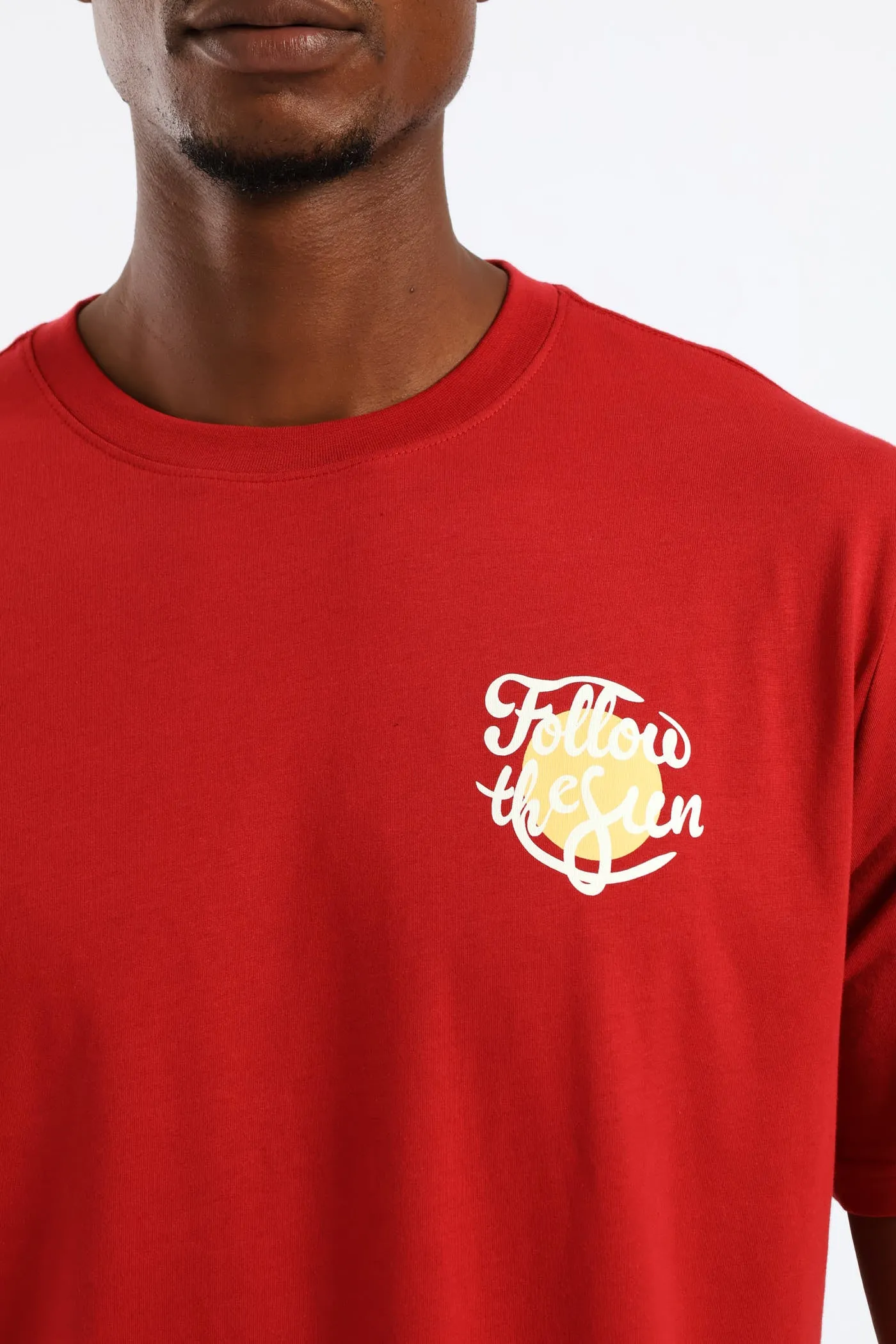 Follow The Sun Chest Print Tee - Dark Red sold by Edgars product image thumbnail 2