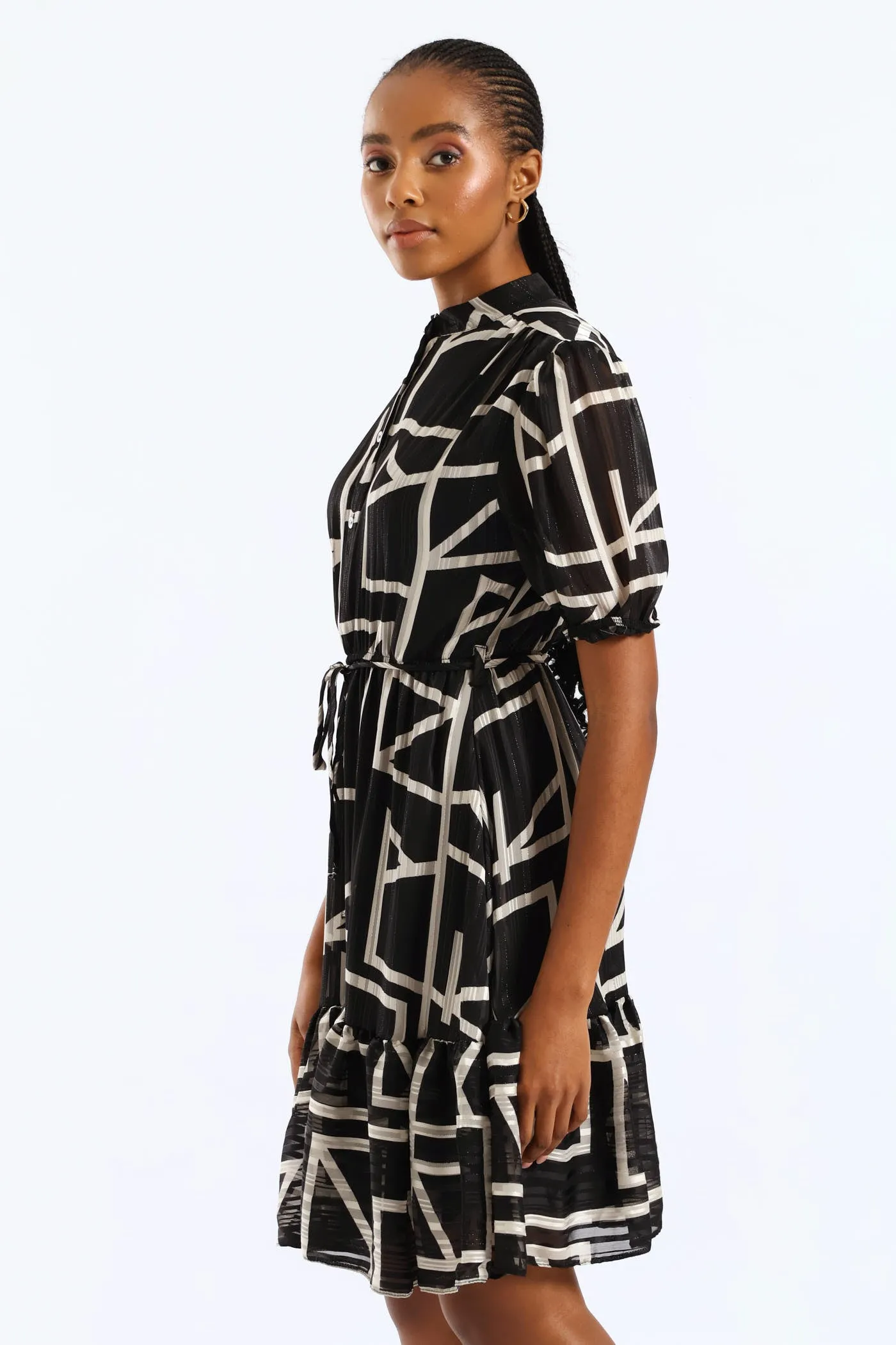 Mandarin Collar Monochrome Tea Dress - Black/White sold by Edgars product image thumbnail 5