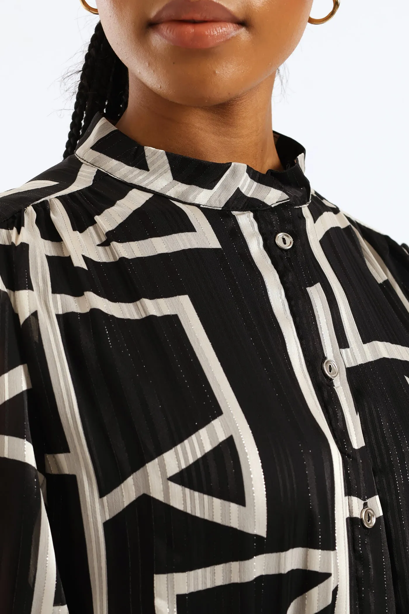 Mandarin Collar Monochrome Tea Dress - Black/White sold by Edgars product image thumbnail 2