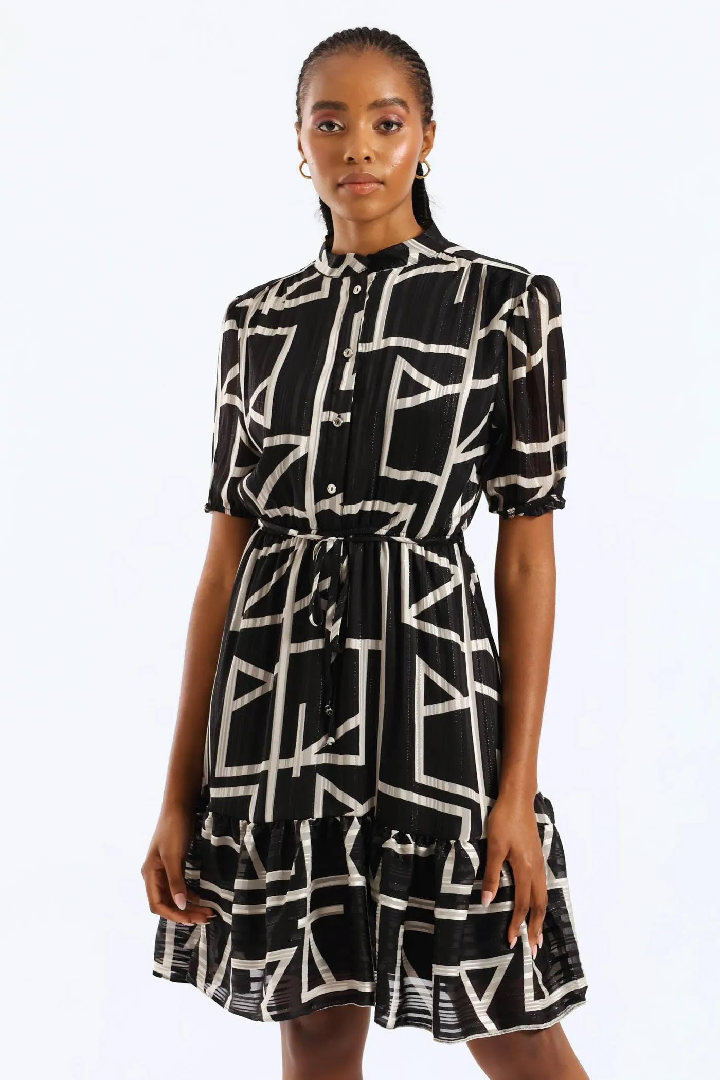 Mandarin Collar Monochrome Tea Dress - Black/White sold by Edgars product image thumbnail 4