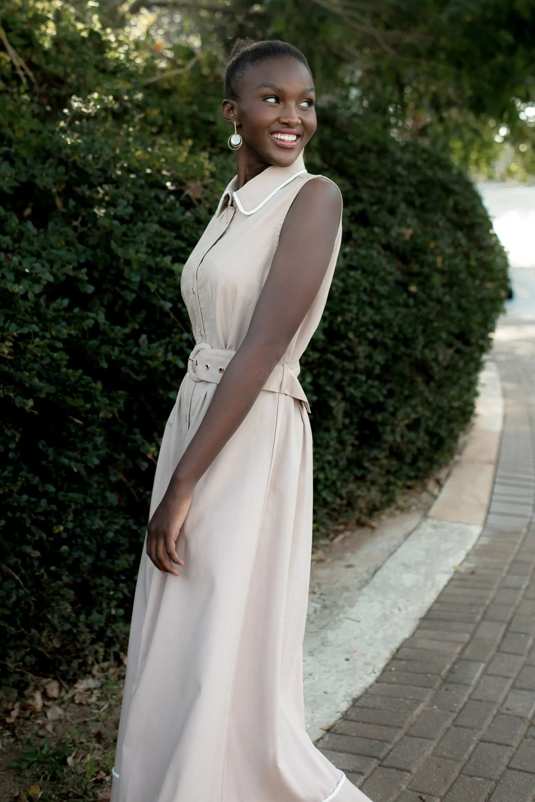 Peterpan Darted Waisted Maxi Dress - Taupe/Cream sold by Edgars