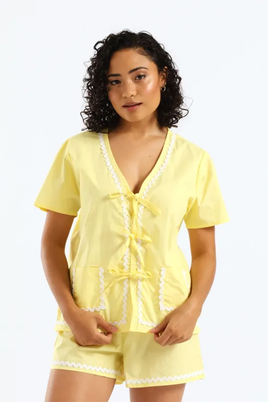 Tie Front Detail Sleep Set - Yellow sold by Edgars