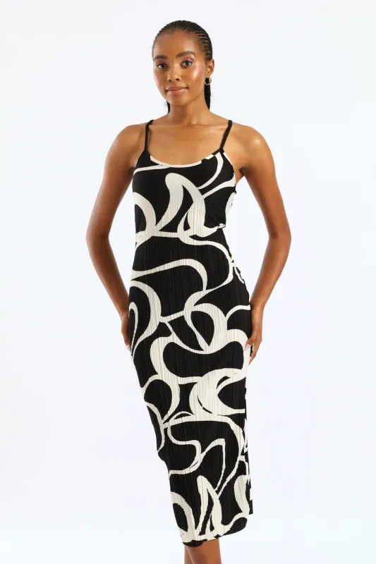 Strappy Plisse Midi Slip Dress - Black/Cream sold by Edgars