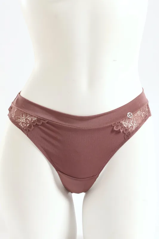 3 Pack Shiny Microfibre & Galloon Lace Thong - Chai/Black/Milk sold by Edgars