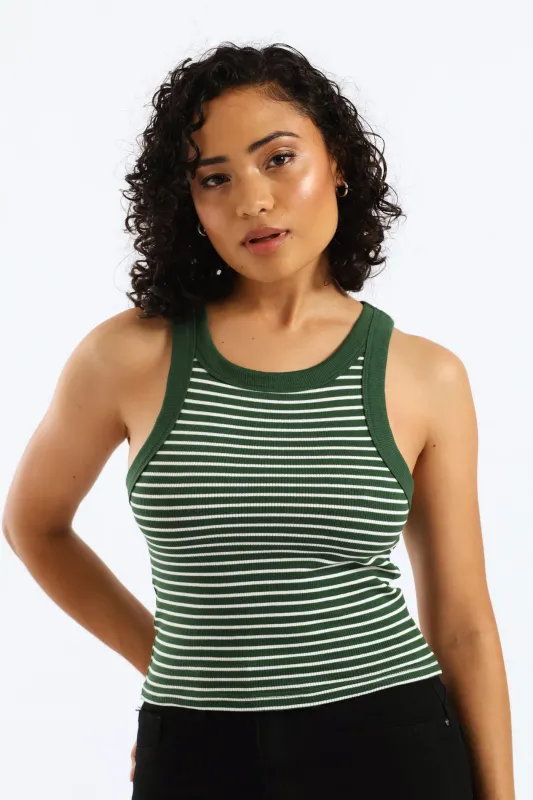 Yarn Dye Stripe Rib Tank - Bottle Green sold by Edgars