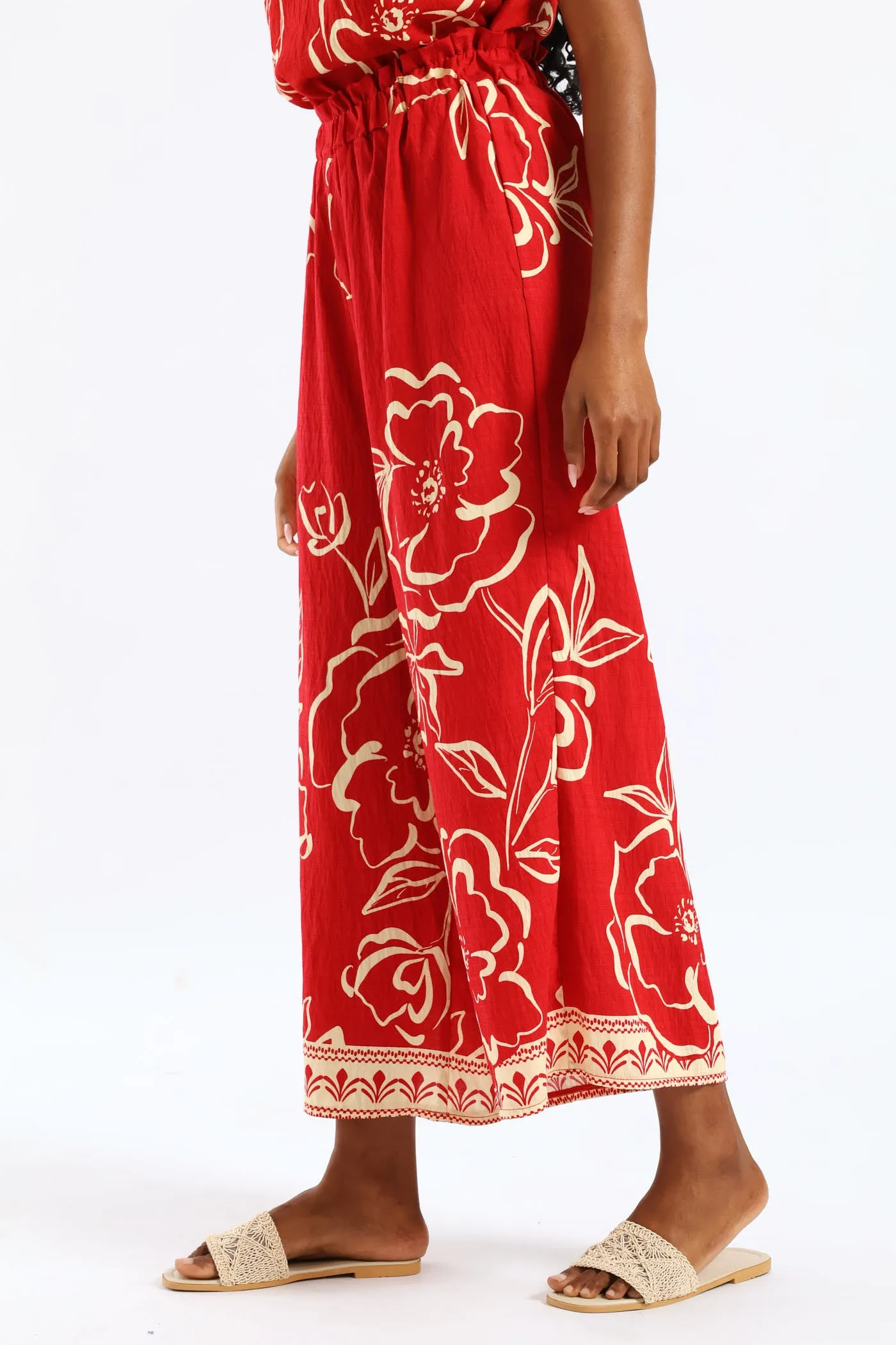 Pull-On Tropical Print Wideleg Culotte Pant - White/Red sold by Edgars product image thumbnail 3