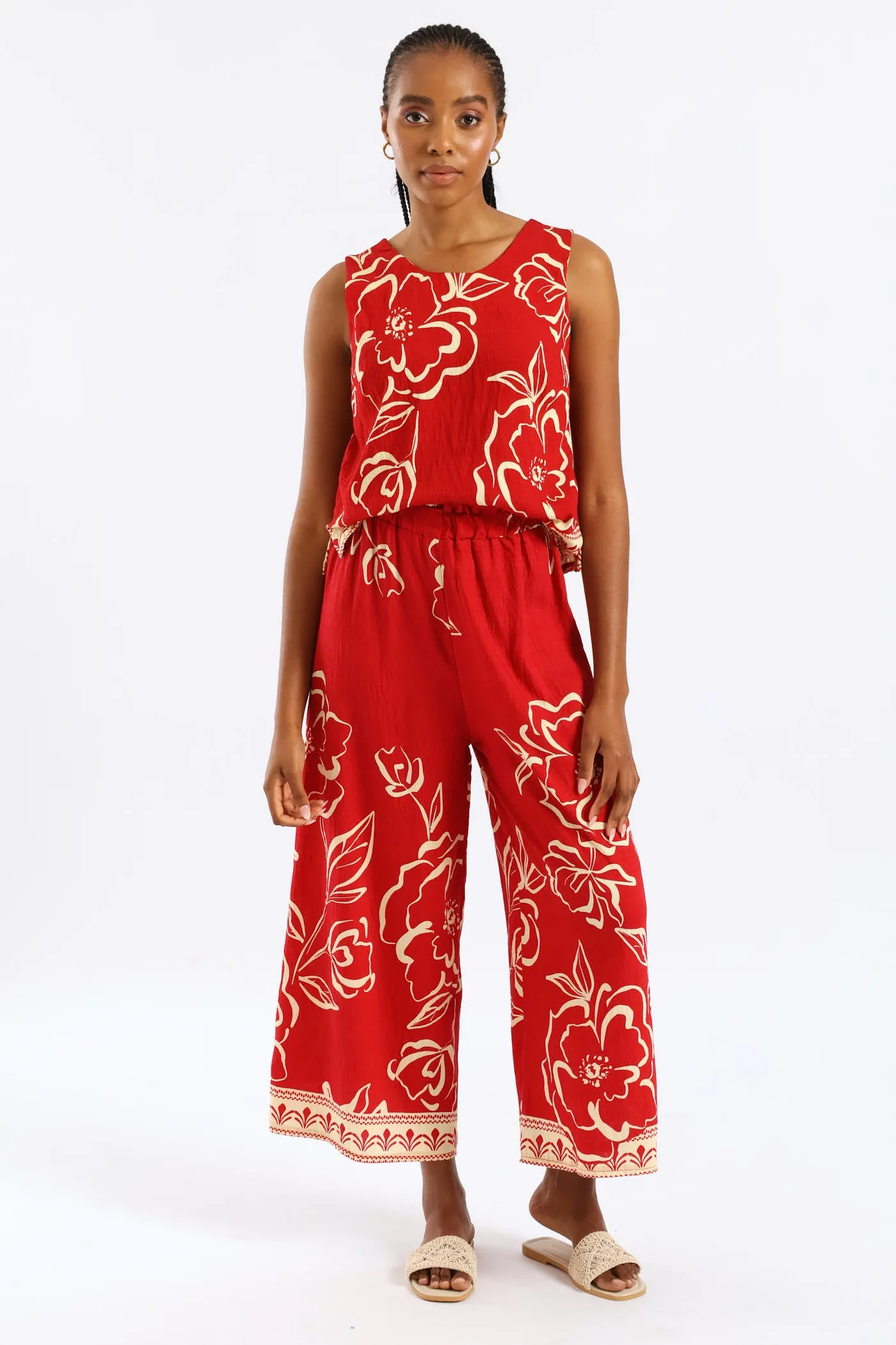 Pull-On Tropical Print Wideleg Culotte Pant - White/Red sold by Edgars product image thumbnail 2